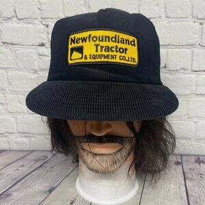 Vintage Trucker Hat Mesh Cap Corduroy Black Newfoundland Tractor Patch - Item #2